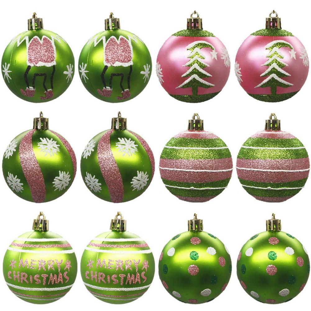 

12pcs/set Pink Green Color Plated Plastic Christmas Ball Set Christmas Ball Pendant 2.4in