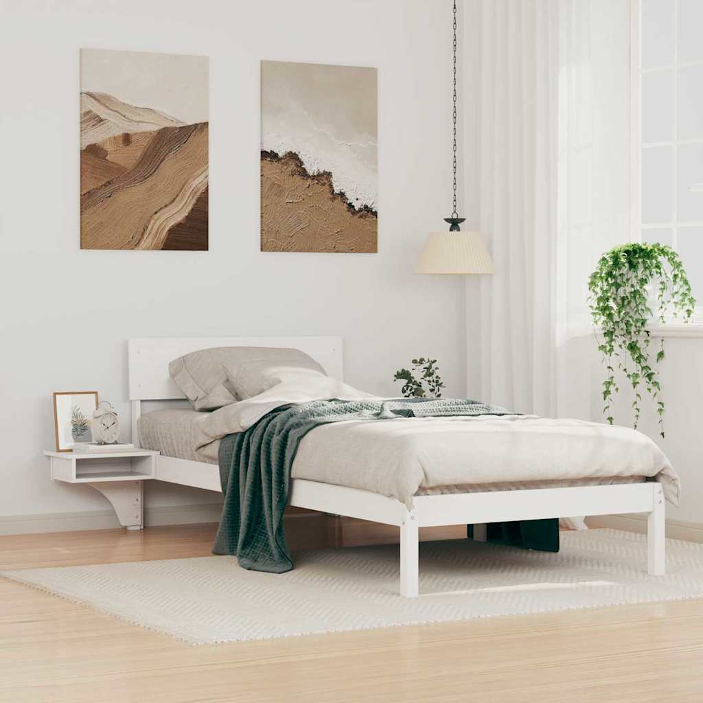 White Bed Frame with Headboard 90 x 200 cm Solid Pine Wood