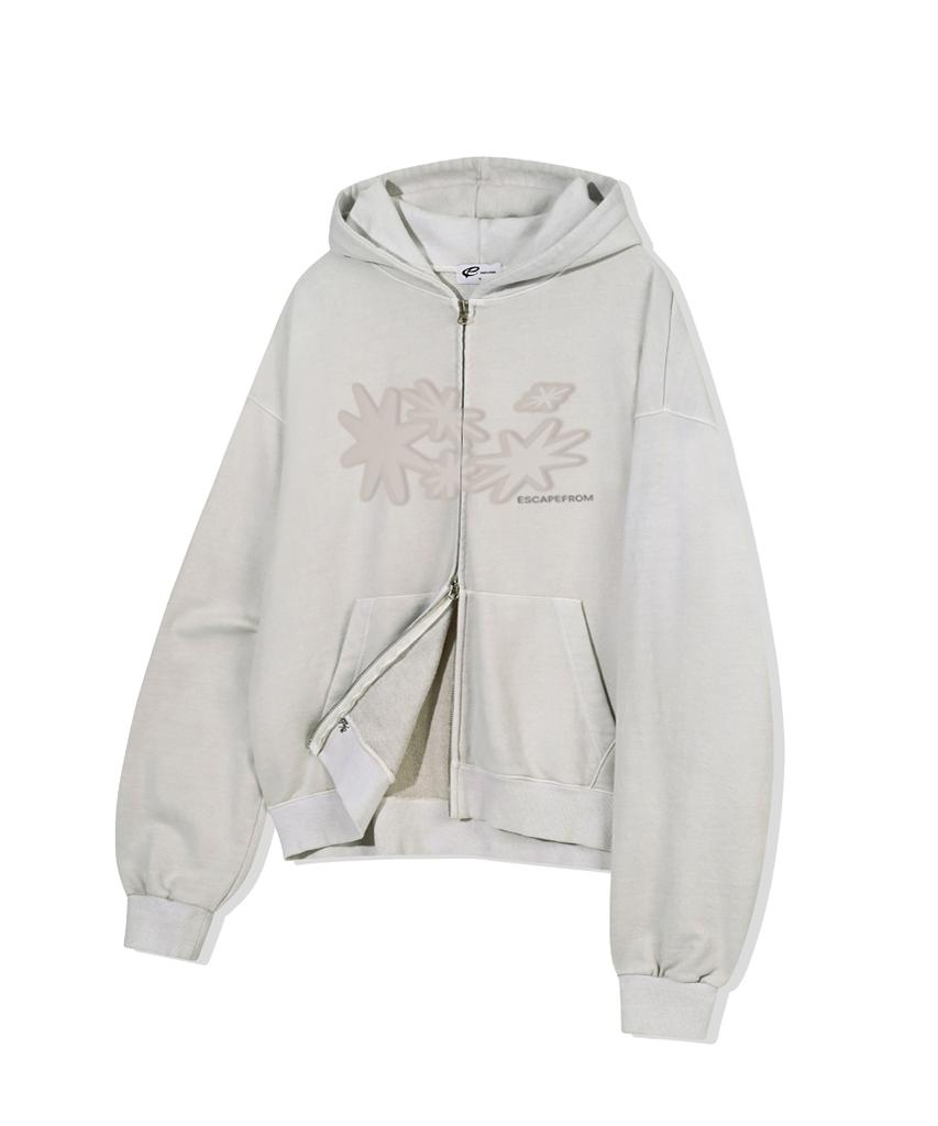Escapefrom Flare Sun Logo Print Two-Way Pigment Zip-Up Hoodie Sand Beige