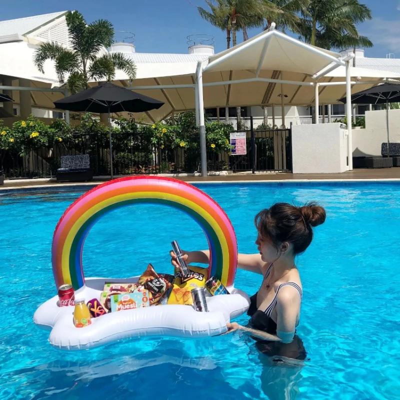 Water Inflatable Rainbow Ice Bucket Coconut Tree Parasol Ice Bar Coaster Tray Inflatables Pool Toys Swimming Pool Inflatable