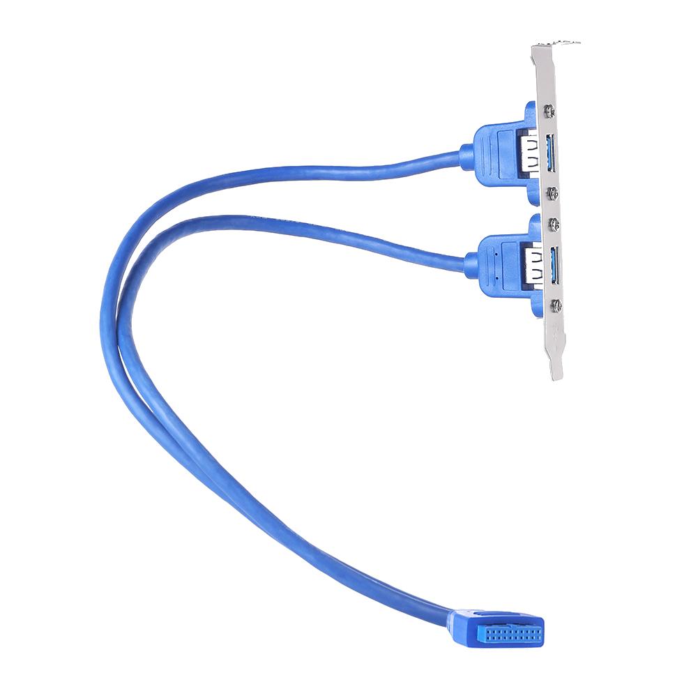 1-5Pcs Motherboard USB 3.0 20 Pin to Dual USB3.0 Baffle Adapter Cable USB 3.0 Back Panel Expansion Bracket for PC Computer Blue