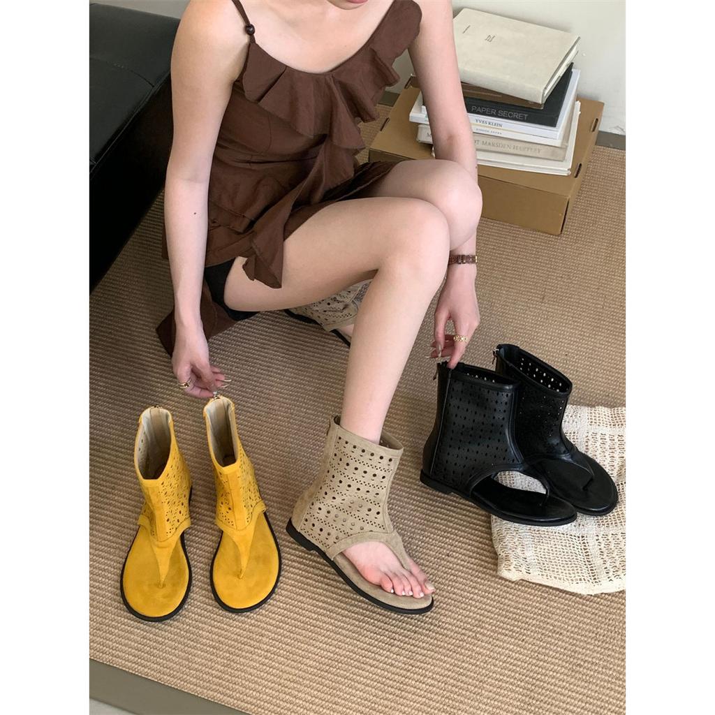 Summer New Toe Sandals Hollow Breathable Cool Boots Inner Height Increase Roman Shoes Short Trouser Boots Women