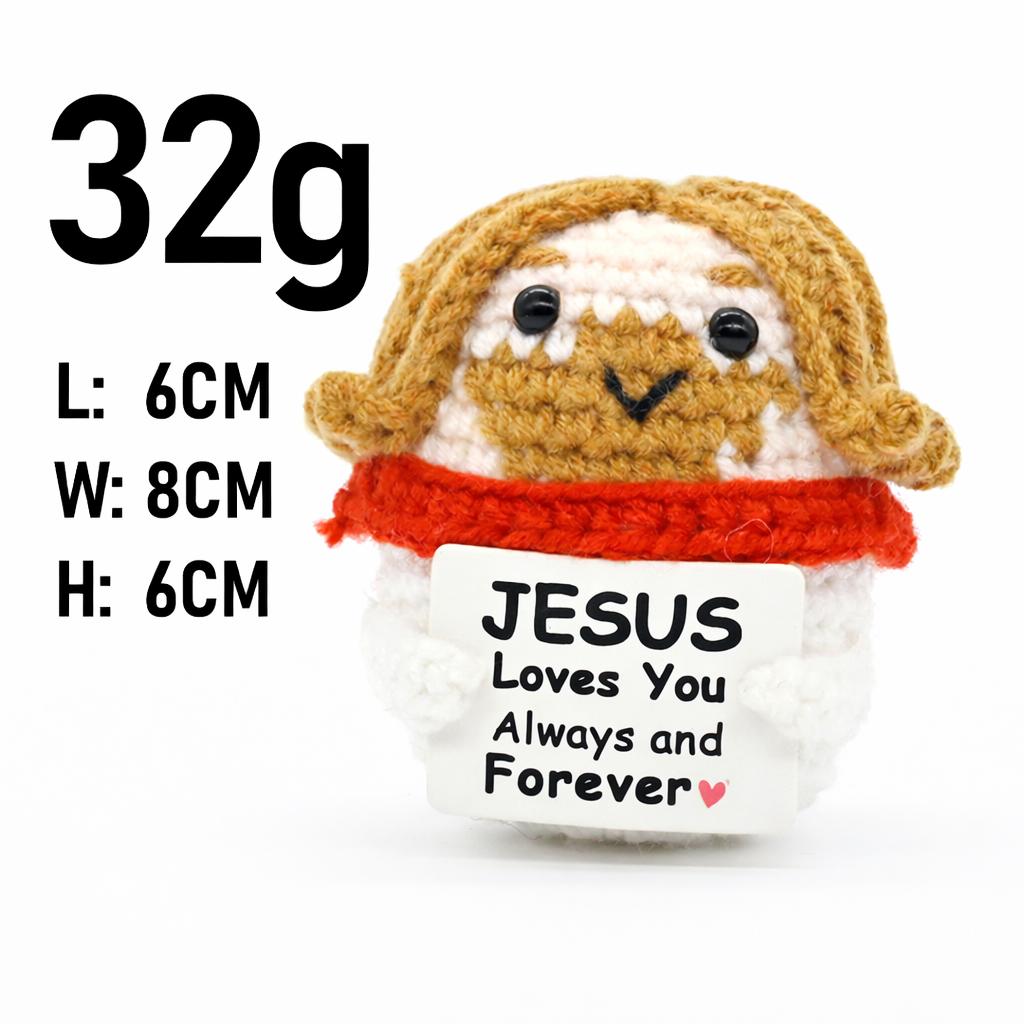 Character Series Positive Energy Crochet Jesus Handmade Knitted Doll with Encouragement Card Desk Decor Gift