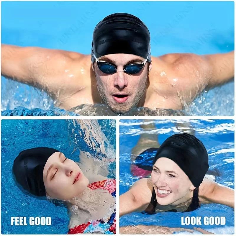 KAWAN Swimming Caps Men Women Long Hair Ear Protect Adults Silicone Swimming Caps High Elastic Waterproof Diving Bathing Hats