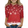 Christmas Day Print Tops For Youth Girls 4-11 Years Round Neck 3/4 Sleeves T-Shirts Trendy Tops Outfit Tees