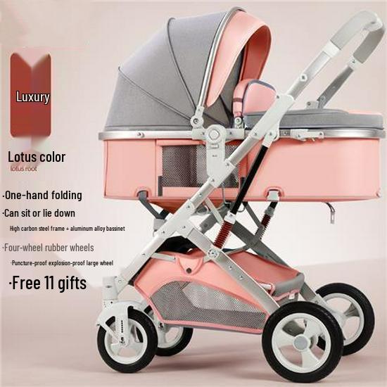 Convertible Lightweight Baby Stroller: Reclining, Foldable, High Landscape, Shock-Absorbing, Two-Way Use for Newborns