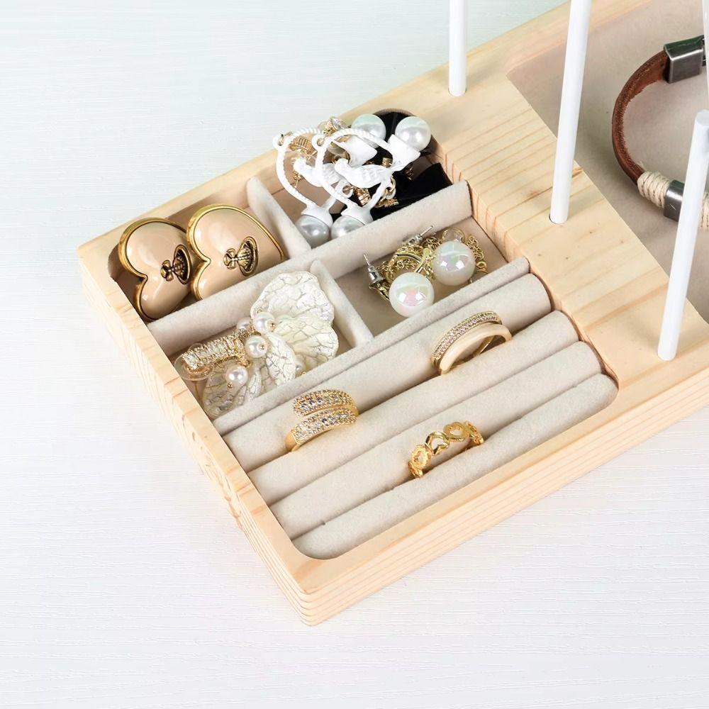 Simple Wood Necklace Holder Organizer Sectioned Design Jewelry Display Stand Retail Display