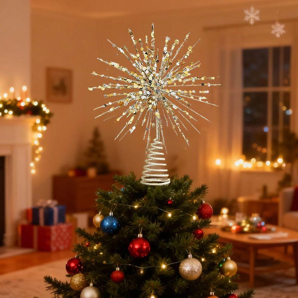 Glitter Xmas Tree Topper Gold/Silver Christmas Decorations Durable Christmas Tree Star Topper
