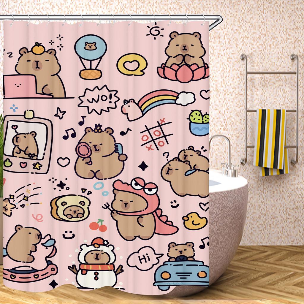 Kapibara Badrumsgardiner Tillbehörssatser Lyx Duschdraperi Bad & Saker Söt Vattentät Rolig Anime För Vardagsrum