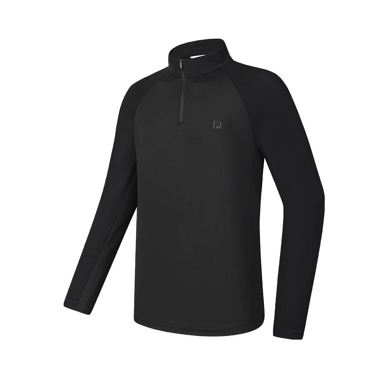 Fila Golf Series Comfortable Solid Color Pullover Stand Collar Long Sleeve T-Shirt Men Tops Deep-Black A11M515216F-BK