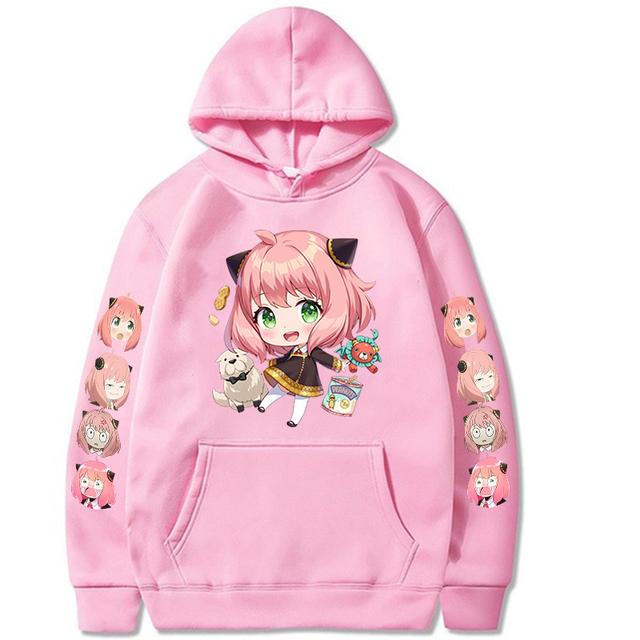 Anime SPY X FAMILY Anya Bond Søt Streetwear-hettegenser med mønster for menn Kvinner Høst varme fleecegensere Morsomme hettegensere i overdimensjonerte størrelser