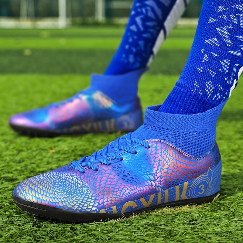 31-48unisex Football Shoes High-top Elastic Rubber Soft Bottom TF Football Shoes Men's Training Special Children Competition Training Football Shoes