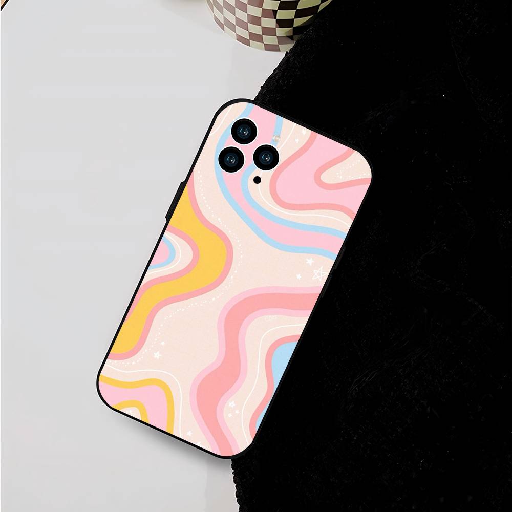 Colorful Waves Phone Case For IPhone 17 Air 16 15 14 13 Pro Max 11 12 Black Silicone Cover