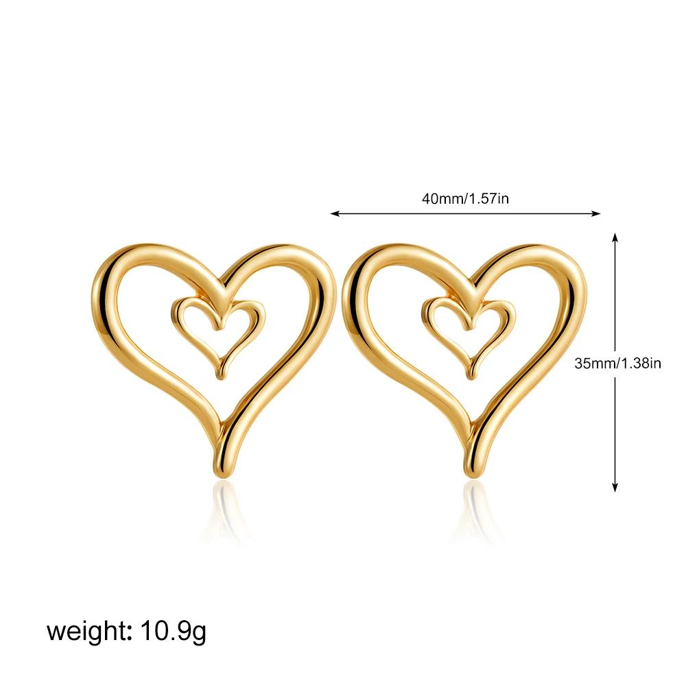 

New Design Trendy Hollow Double Heart Stud Earrings 18K Gold Color Plated Fashion Love Heart Earring Charm Jewelry Gift золотий