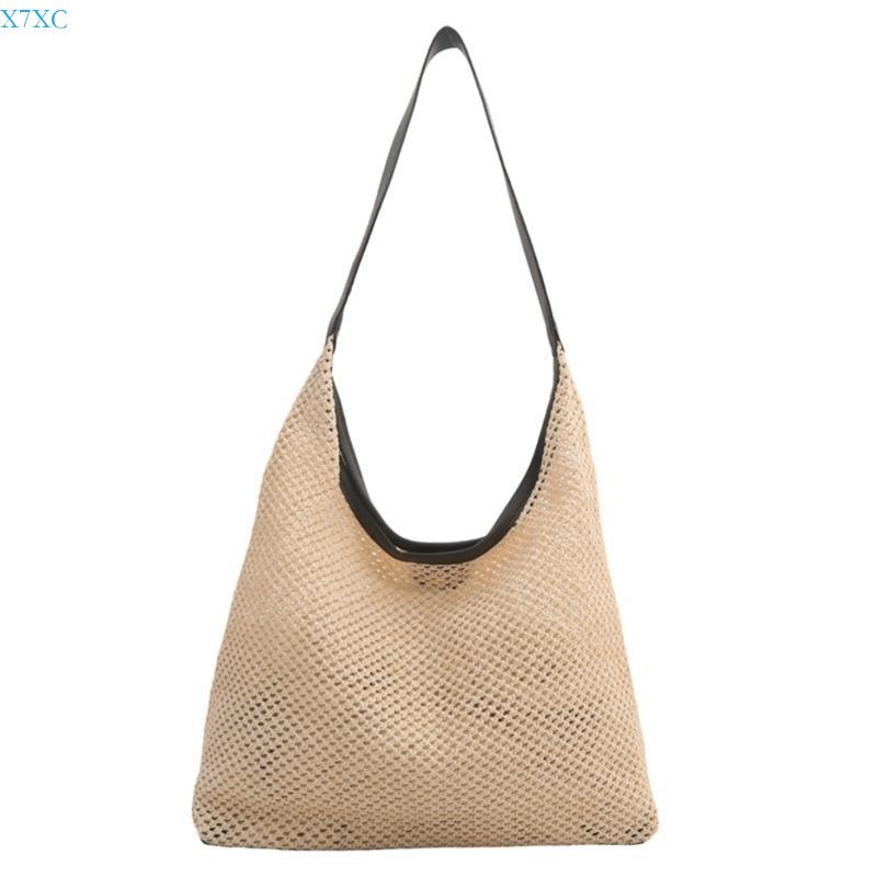 X7XC Women Straw Armpit Bag Beach Bag Fashionable Shoulder Bag Mother-in-law Bag Large Capacity Underarm Bag чёрный