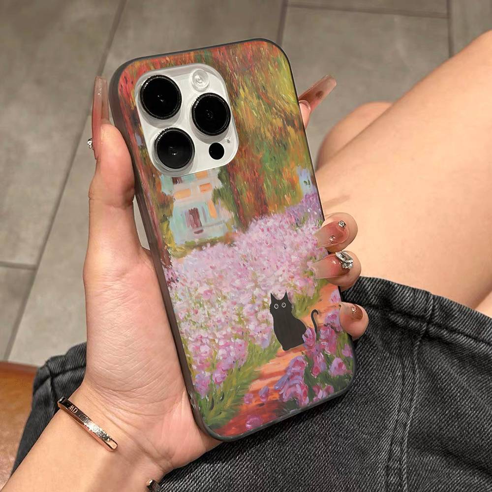Funny Cats Van Gogh For IPhone 16 15 14 13 12 11 17 Pro Max Plus Wave Corrugated Phone Case Anti Drop Cover