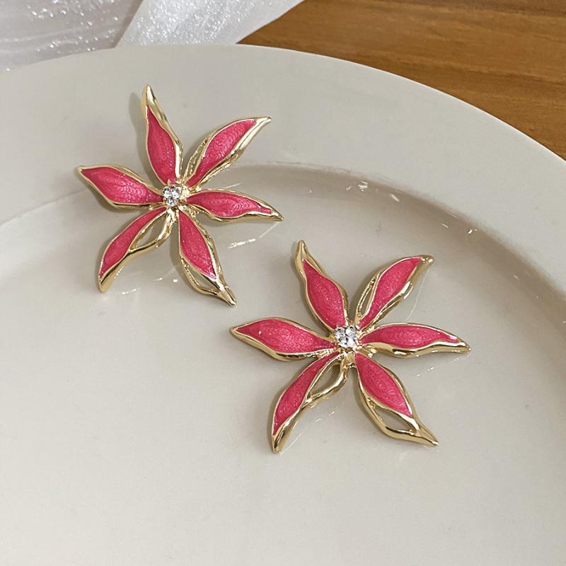 Vintage Metal Colorful Oil Dripping Flower Big Earrings For Women Sweet Simple Fashion Bohemia Trendy Jewelry Accessories Gifts