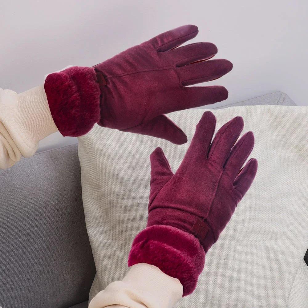 Thicken Warm Plush Gloves Winter Women Girl Soft Comfortable Simple Gloves Solid Color Riding Elastic Gloves Fashion Accessories