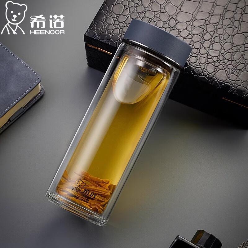 Heenoor Double-Layer Glass Tea Infuser Travel Mug, 400ml