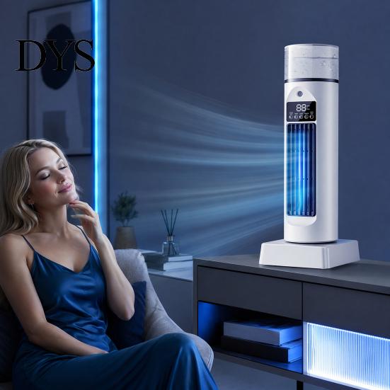 Plug-and-Play USB Fan Tower Cooling Fan, 6 Speed Bladeless Air Cooler & Humidifier with Versatile Powered Remote Water Tank, Quiet Desktop Mist