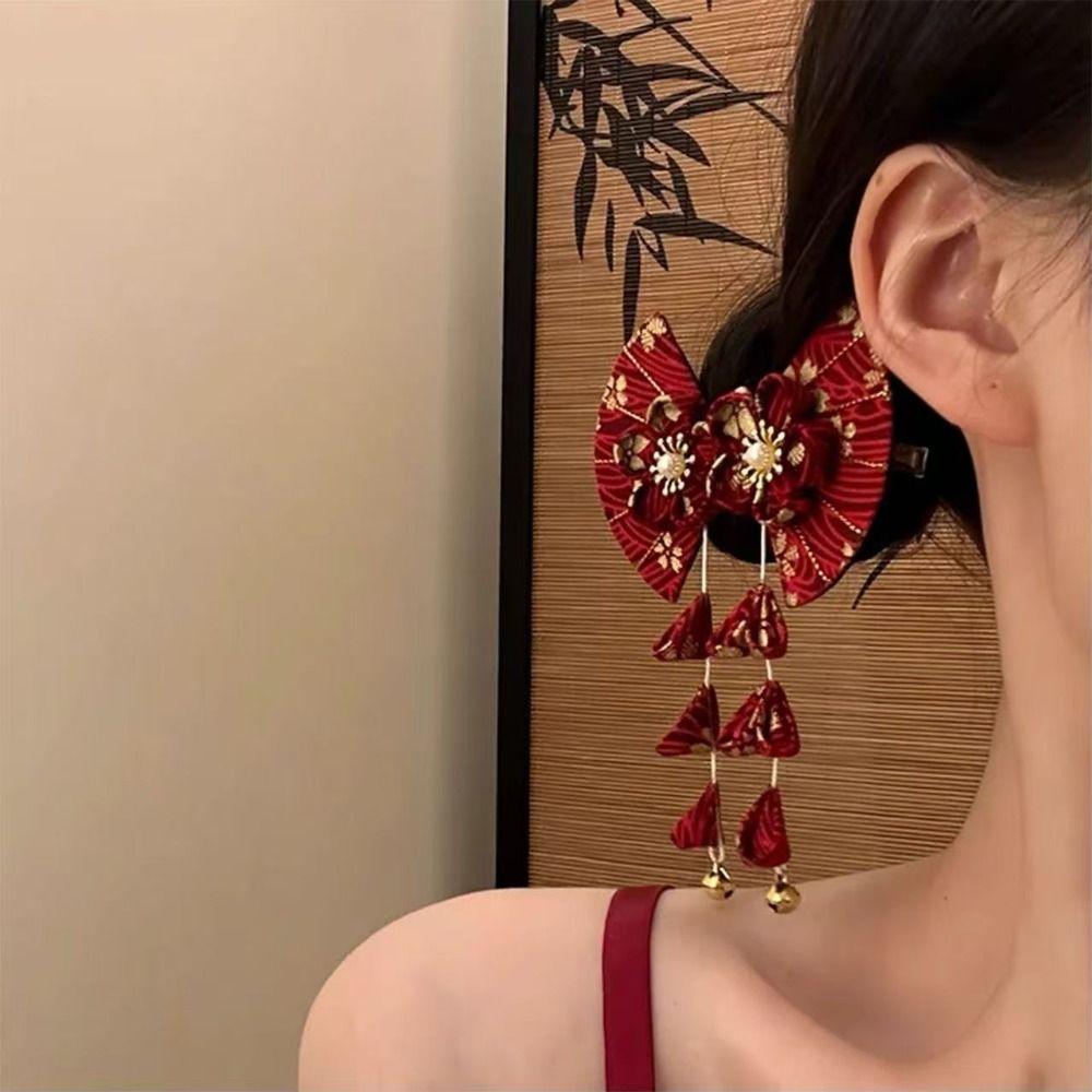 Sakura Tassel Fan Hair Clip Flower Hanfu Fan Hair Clip Cute Kimono Sakura Hairpin  Outdoor