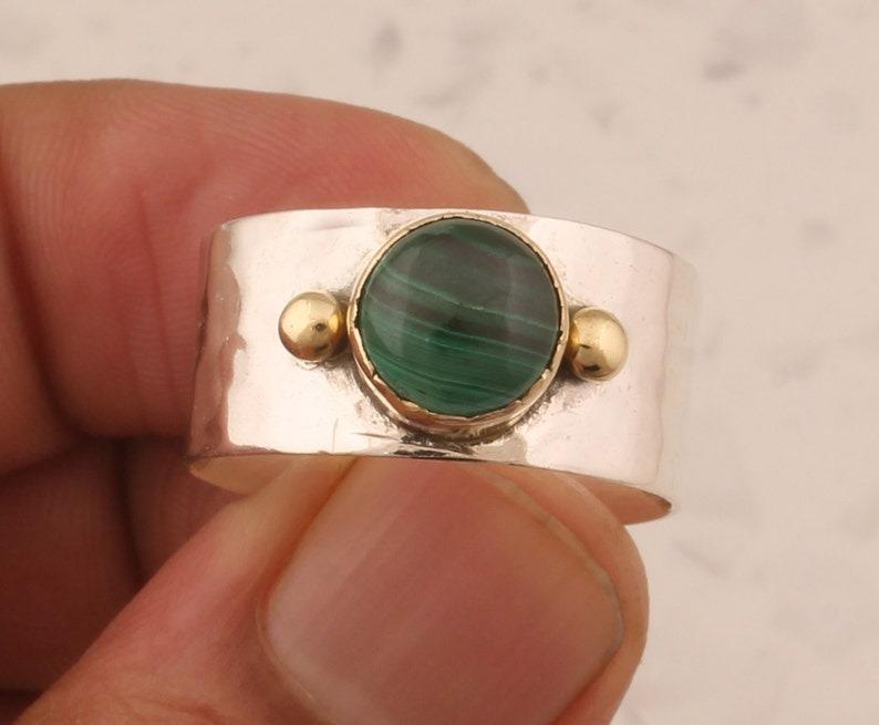 Malachite Gemstone Ring Handmade Spinner Band Ring, Bohemian Ring, 925 Sterling Silver Ring Unisex Gift
