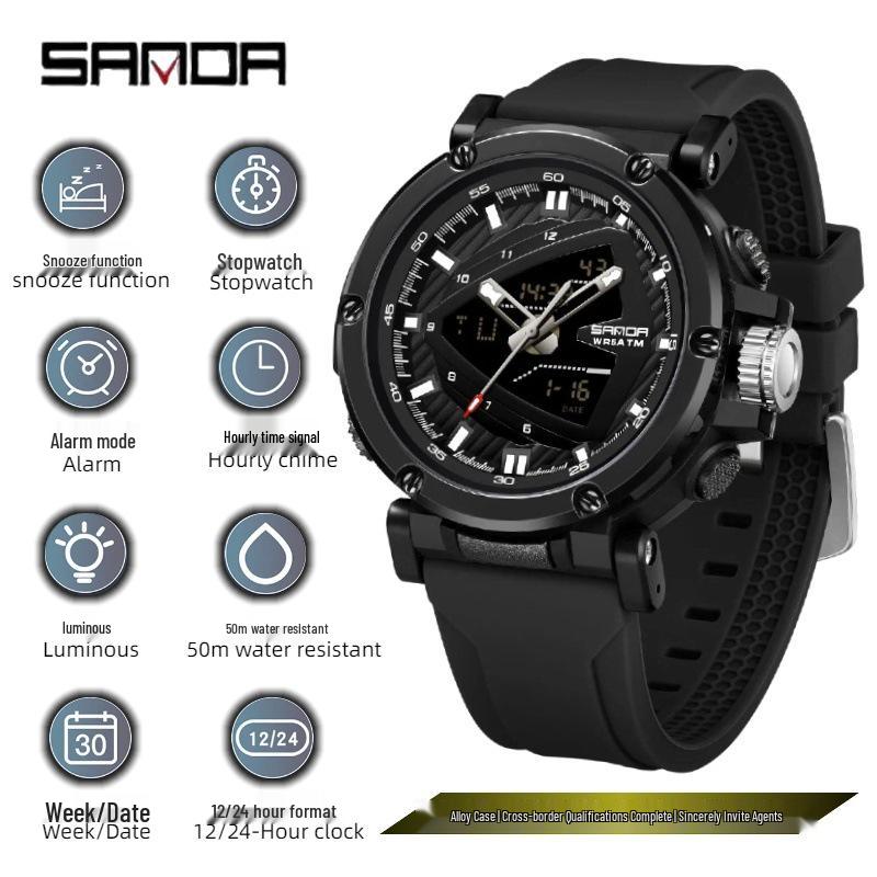 Sanda Teen Multifunction Electronic Sports Watch with Luminous Display and Snooze Alarm – Stylish and Functional for Students.