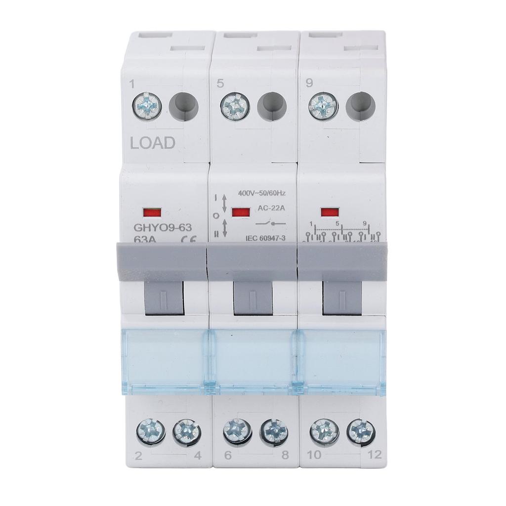 3P Dual Power Transfer Isolation Switch DIN 35mm Rail Mounting Manual Conversion Switch 63A 400V