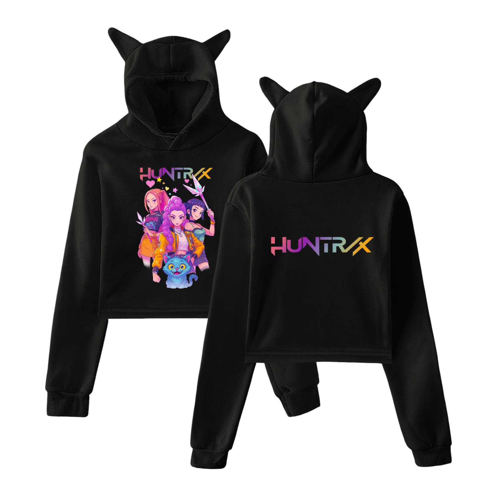 

Kpop Demon Hunters Толстовка для девочек с кошачьими ушками, с длинным рукавом, укороченные топы 2025 Аниме KPop Demon Hunters Харадзюку Толстовка с капюшоном XXS