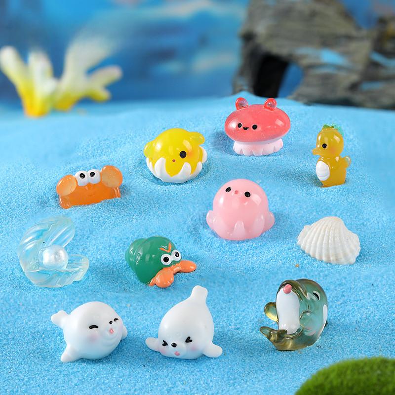 Adorable Resin Ocean Animal Figurines With Cute Cartoon Designs Including Whale Jellyfish Hermit Crab And More