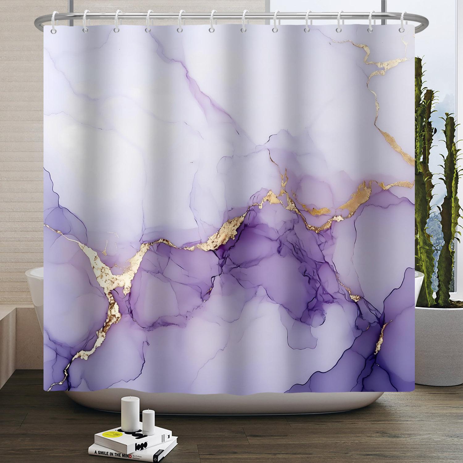 

Stylish Waterproof Shower Curtain Abstract Marble Print Accents Bathroom Privacy Curtain Teal Blue Black Modern Home Decoration W60H190(CM)-1 Pcs