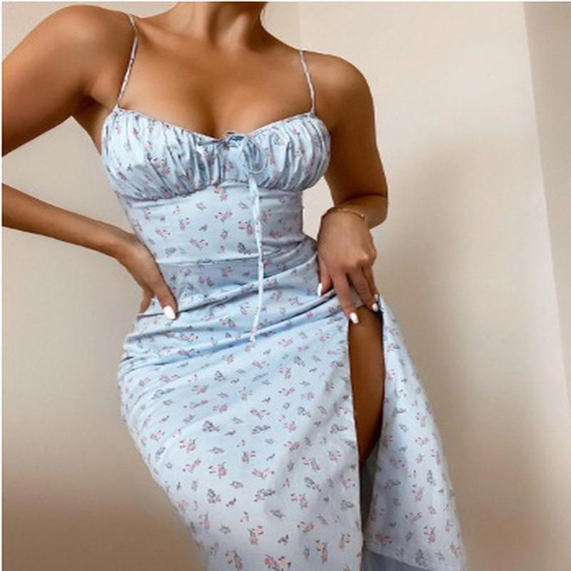 Sexy mote blomster volang snøring Åpen grime kjole kvinnelig