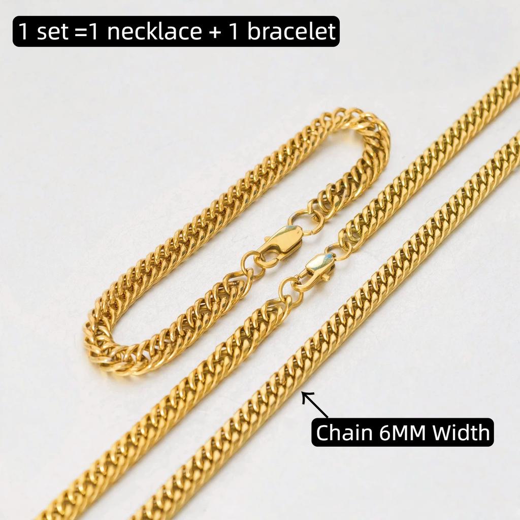 Goldfarbene Edelstahl 5mm Blumenkasten Gliederkette Armbänder Halskette Für Damen Herren Party Hochzeit Schmucksets Geschenke