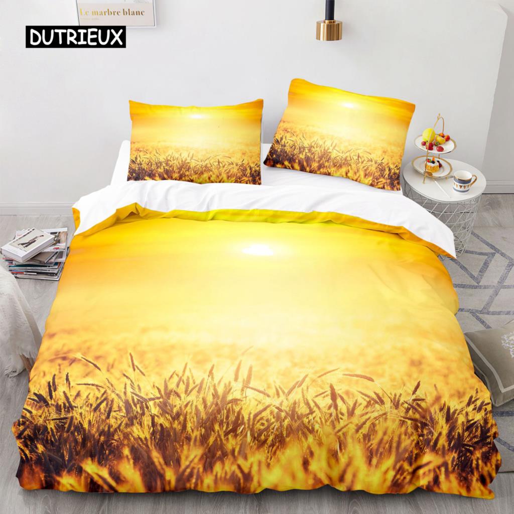 Golden Wheat Field Duvet Cover Set Microfiber Wheat Harvest Themed Quilt Cover for Adult Twin King Size Nordic Style Bedding Set