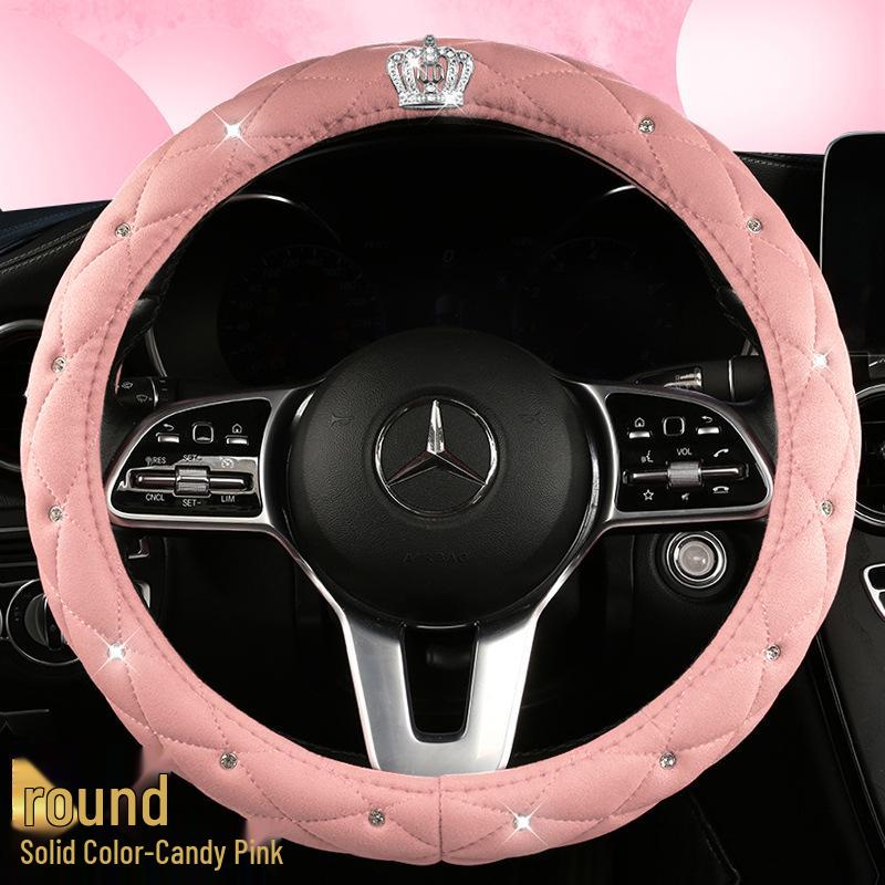All-Season Suede Steering Wheel Cover with Rhinestones and Crown for Cars, Trucks & SUVs