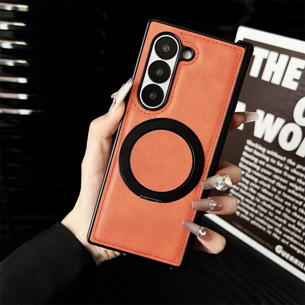 Leather Rotating Bracket Case for Samsung Galaxy Z Fold 6 4 3 ZFold Fold6 Magnetic Stand Holder Shockproof Cover