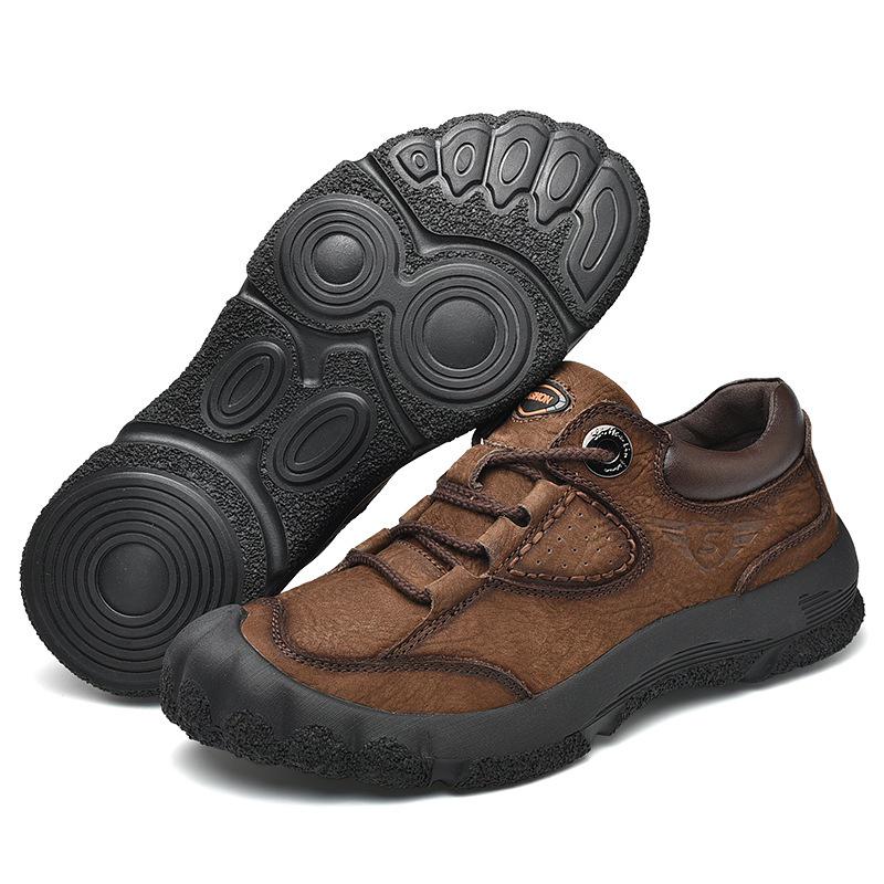 Men's Cowhide Hiking Shoes - Autumn/Winter, Soft Sole, Lace-up, Low-top, Outdoor Casual Travel Shoes