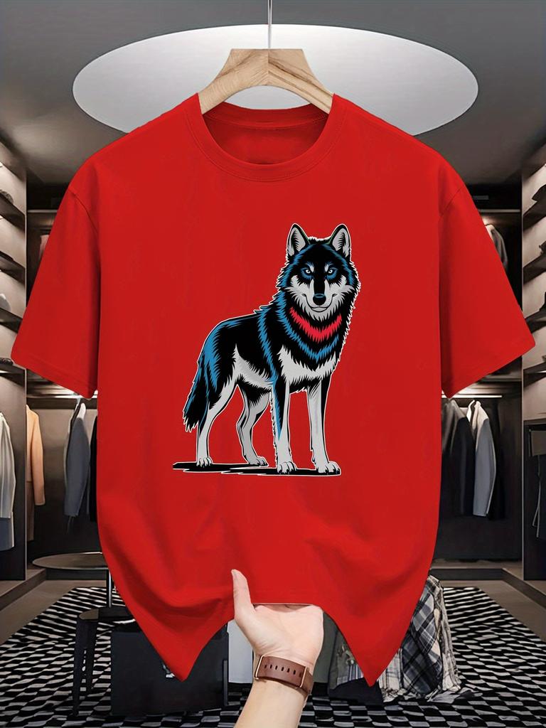 Unisex Crew Neck Tee Stylish Wild Wolf Animal Art Graphic Print Soft Cotton Loose Short Sleeve Summer Casual Male Streetwear Tops
