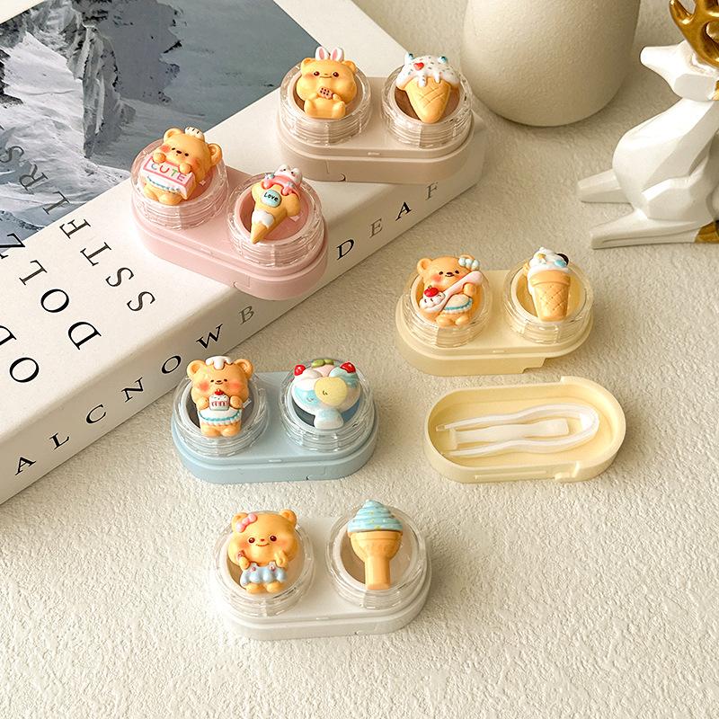 Cartoon Katze Kontaktlinsenetui Tragbare Mini Kontaktlinsenbox mit Pinzette Saugstab Set Reise Linsenaufbewahrung für Frauen Mädchen