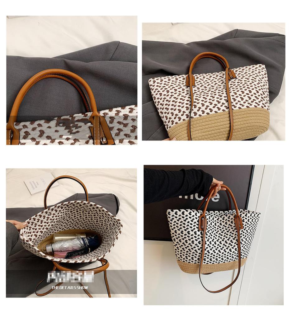 KSLAT Straw-Woven Basket Bag, Large Capacity Tote Bag, Perfect for Beach, Resort, or Beach, Handbag, Shoulder Bag, Stylish and Cute Summer Bag,