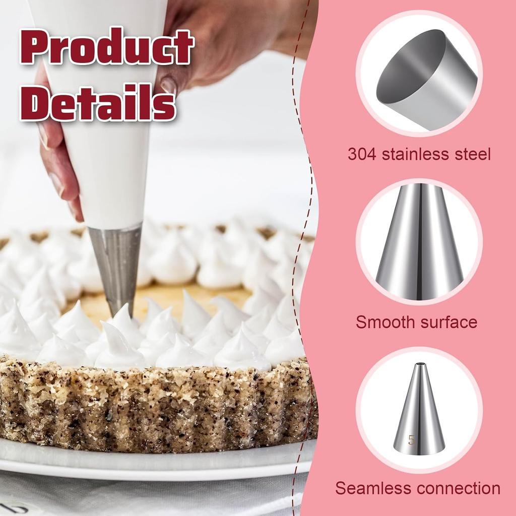 Bewudy 7 Pcs Round Hole Piping Tips Set, Stainless Steel Cupcake Frosting Nozzles Tool Professional Cake Decorating Tool for Baking Cookies Puff