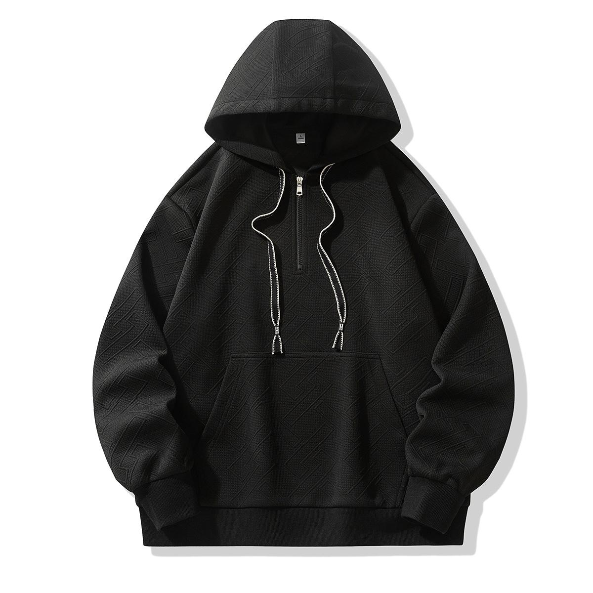 

Мужской свитер с капюшоном, на молнии до середины, с длинными рукавами, осенний, с тисненым верхом, куртка 8XL чёрный