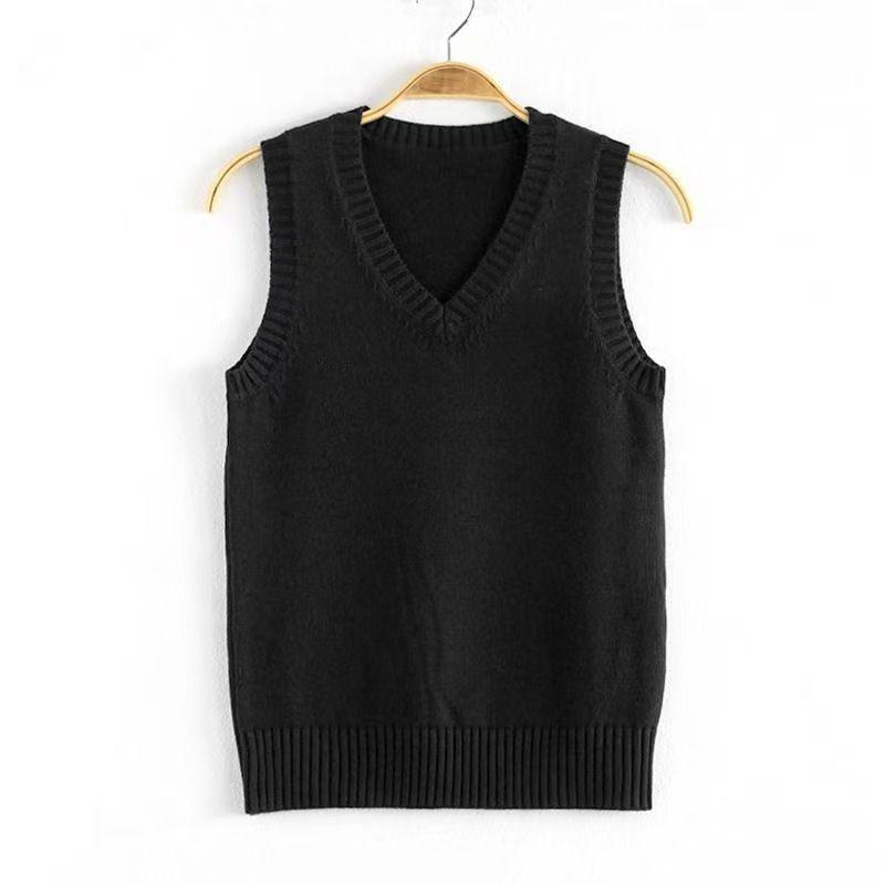 Gilet a V da Donna Maglia Moda Sottile Monocolore Casual Capo Esterno Lavorato a Maglia Senza Maniche Caldo Pullover Stile Preppy Semplice Canotta