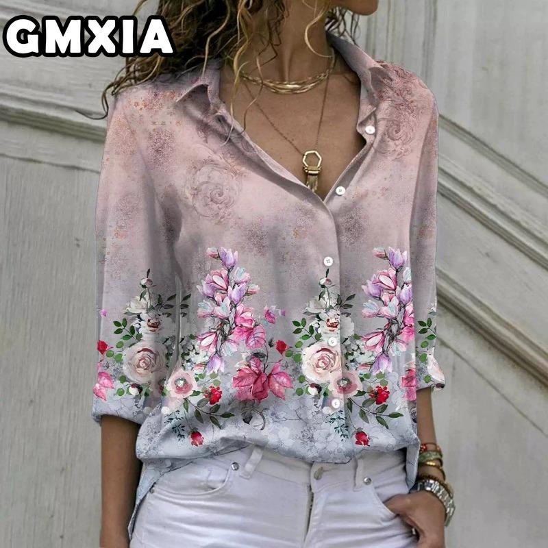 

GMXIA 38 Color Women s Leisure Fashion Casual Long Sleeve POLO Neck Blouses & Shirts XXL