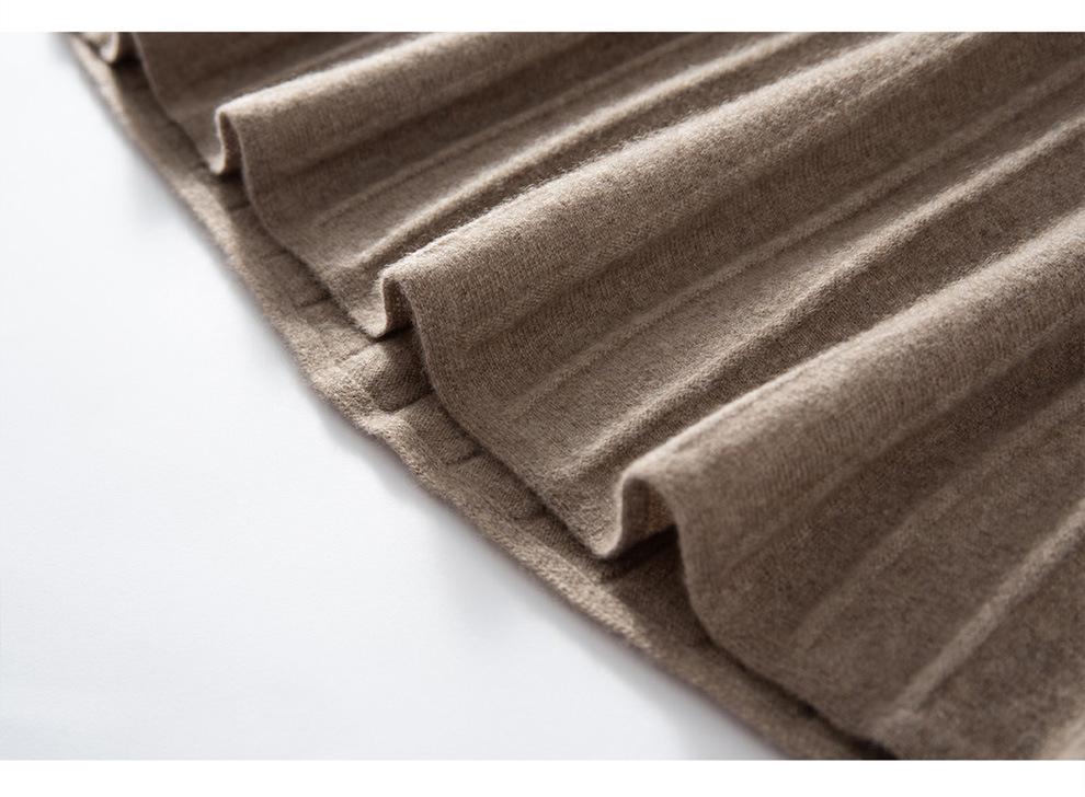 Women's 100% Pure Cashmere High Waist Long Skirt - Solid Color, Elastic Drape, Plush for Autumn/Winter