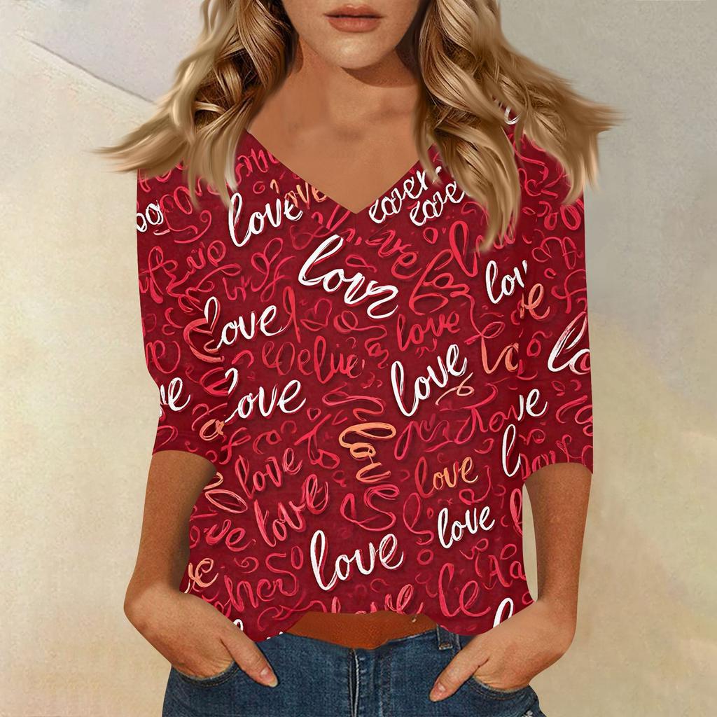 Women's T Shirt Print 3/4 Sleeve Daily Weekend Fashion Basic V- Neck Regular Top