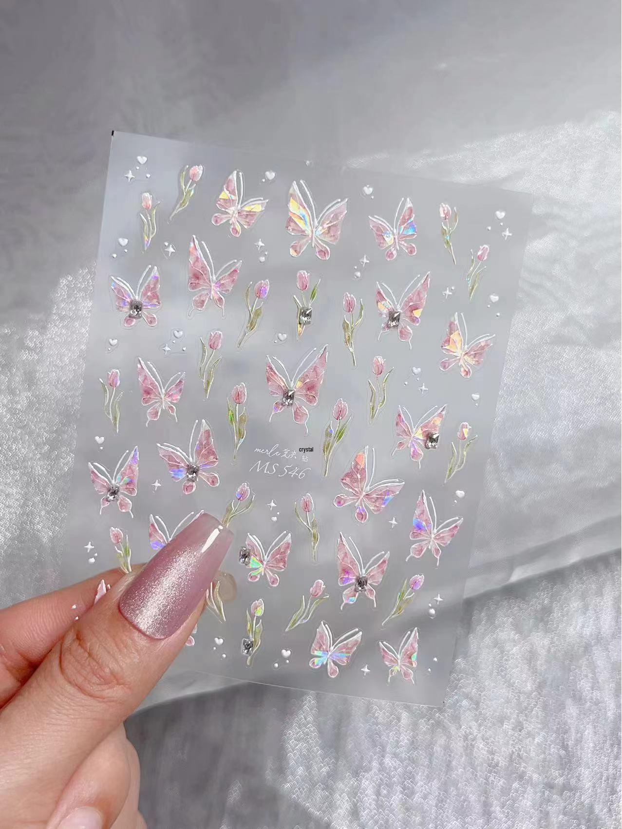 

Tulip & Butterfly 3D Nail Stickers with Crystal Diamond Effect