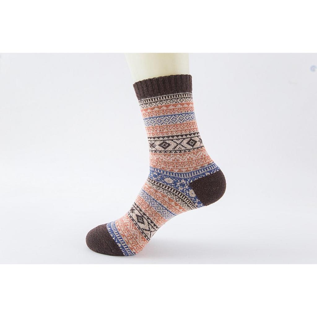 Socks, Plush Socks, Men's, Ethnic Style, Warm Socks, Mid Length Socks, Striped Socks, Coral Fleece Socks