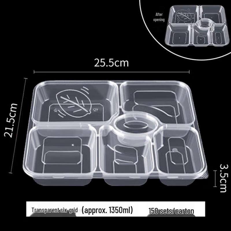 JINGRX Disposable 6-Compartment Meal Prep Containers