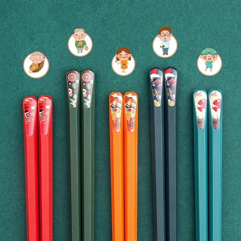 Cute Japanese-style Alloy Chopsticks with Pointed Anti-slip Sushi Tableware Household One Pair Colorful Kitchen Accessories